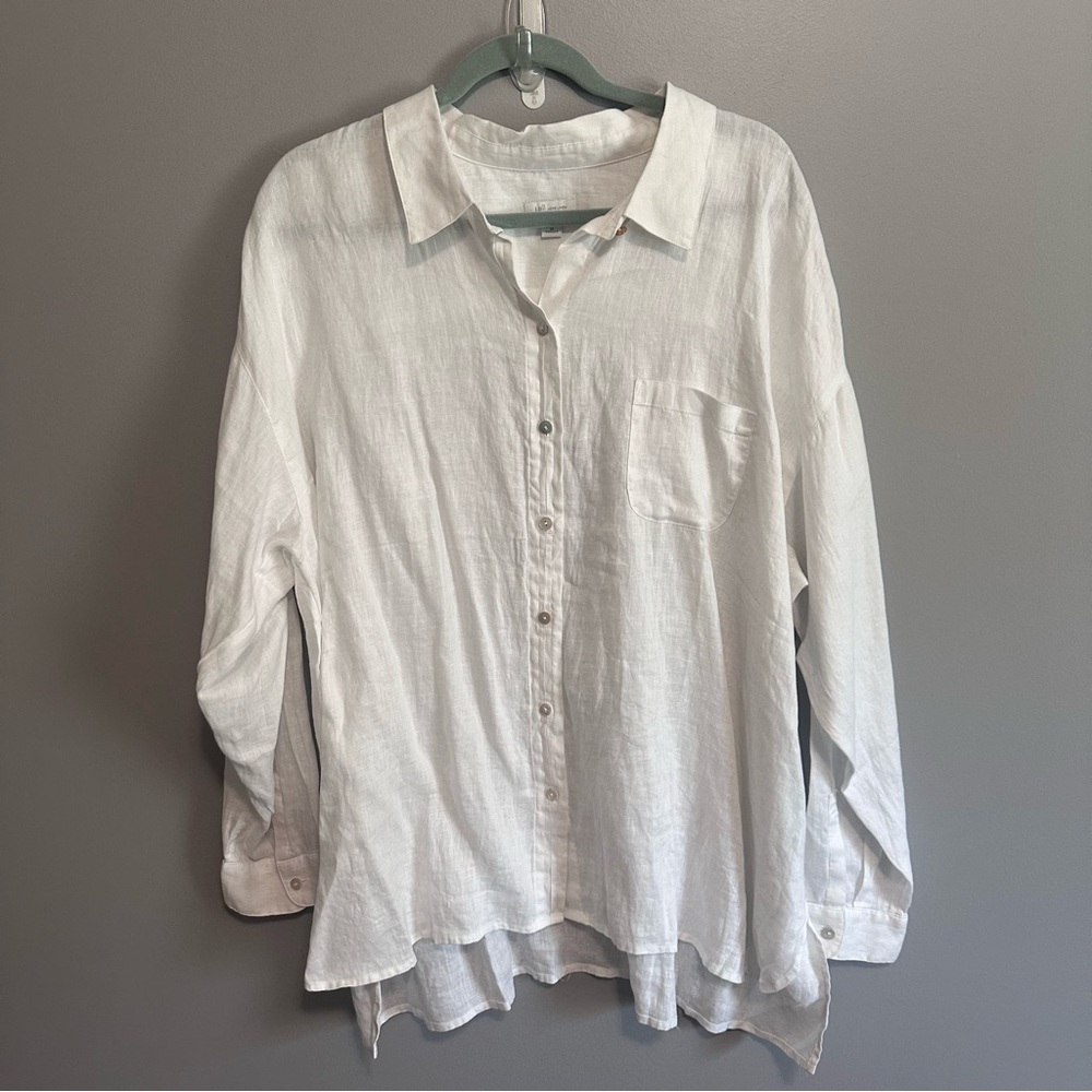 J Jill Love Linen White Button Front Tunic Top 3X Minimalist Coastal